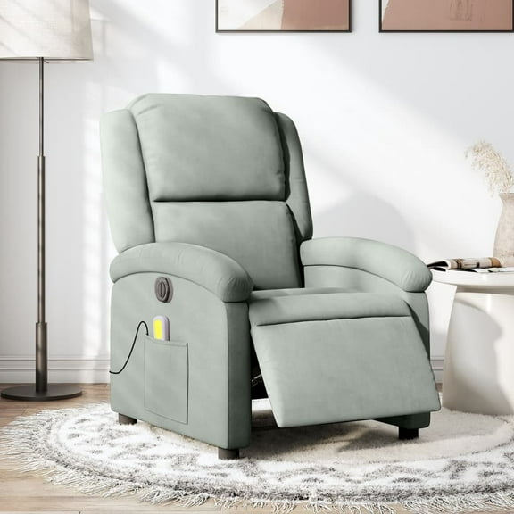 vidaXL Electric Massage Recliner Chair Light Gray Velvet