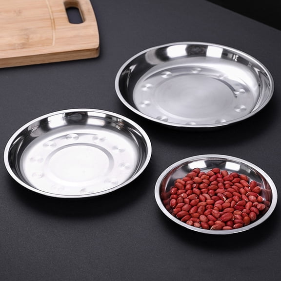 Stainless Steel Round Plate 16cm / 6.3 Inch Shallow Serving Plate Food Grade Dinner Dish For Home Kitchen Restaurant