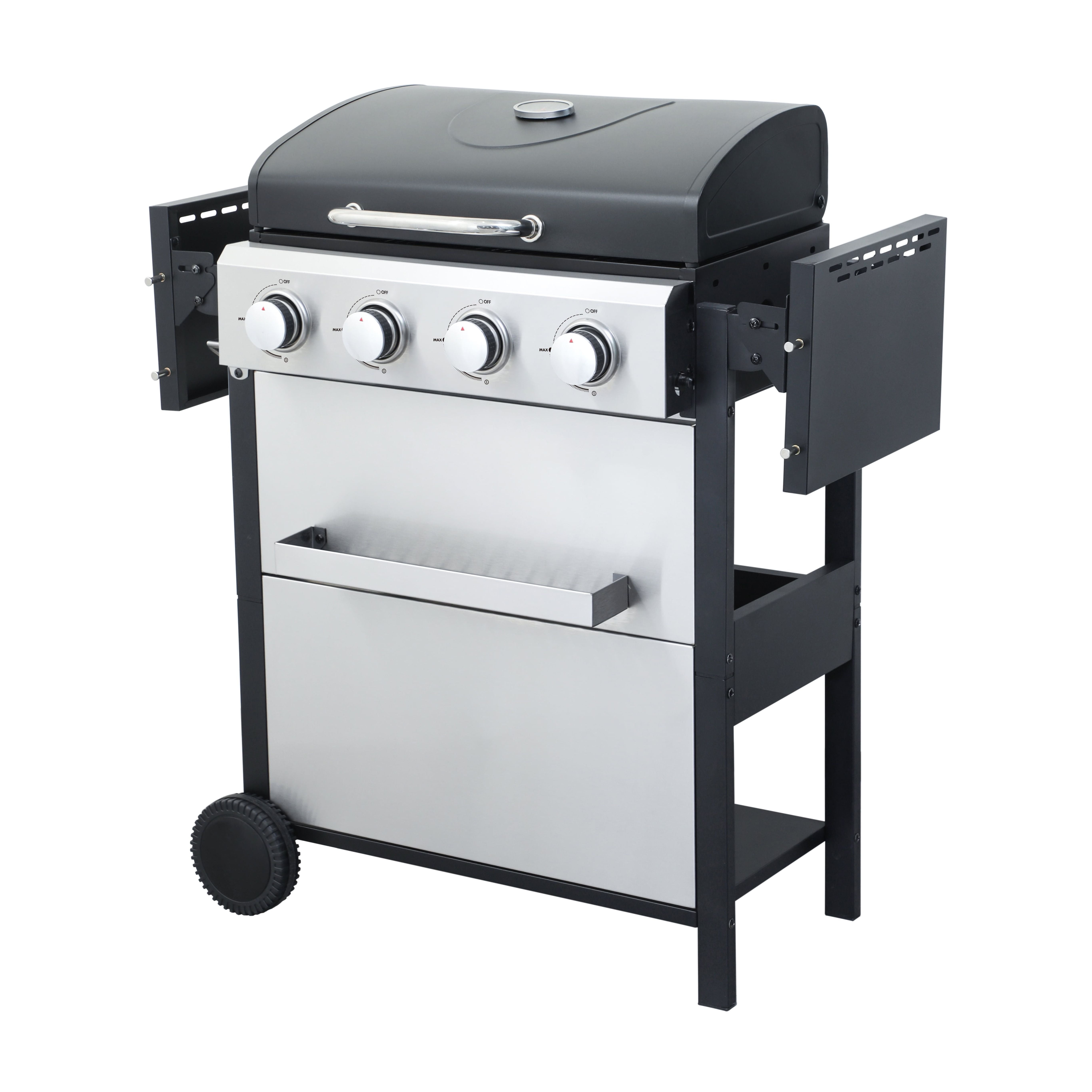 Enyopro 4 Burner Gas Grill, 37000 BTU Propane Gas Grill with 2 Universal Wheels, BBQ Grill for Outdoor Patio Camping