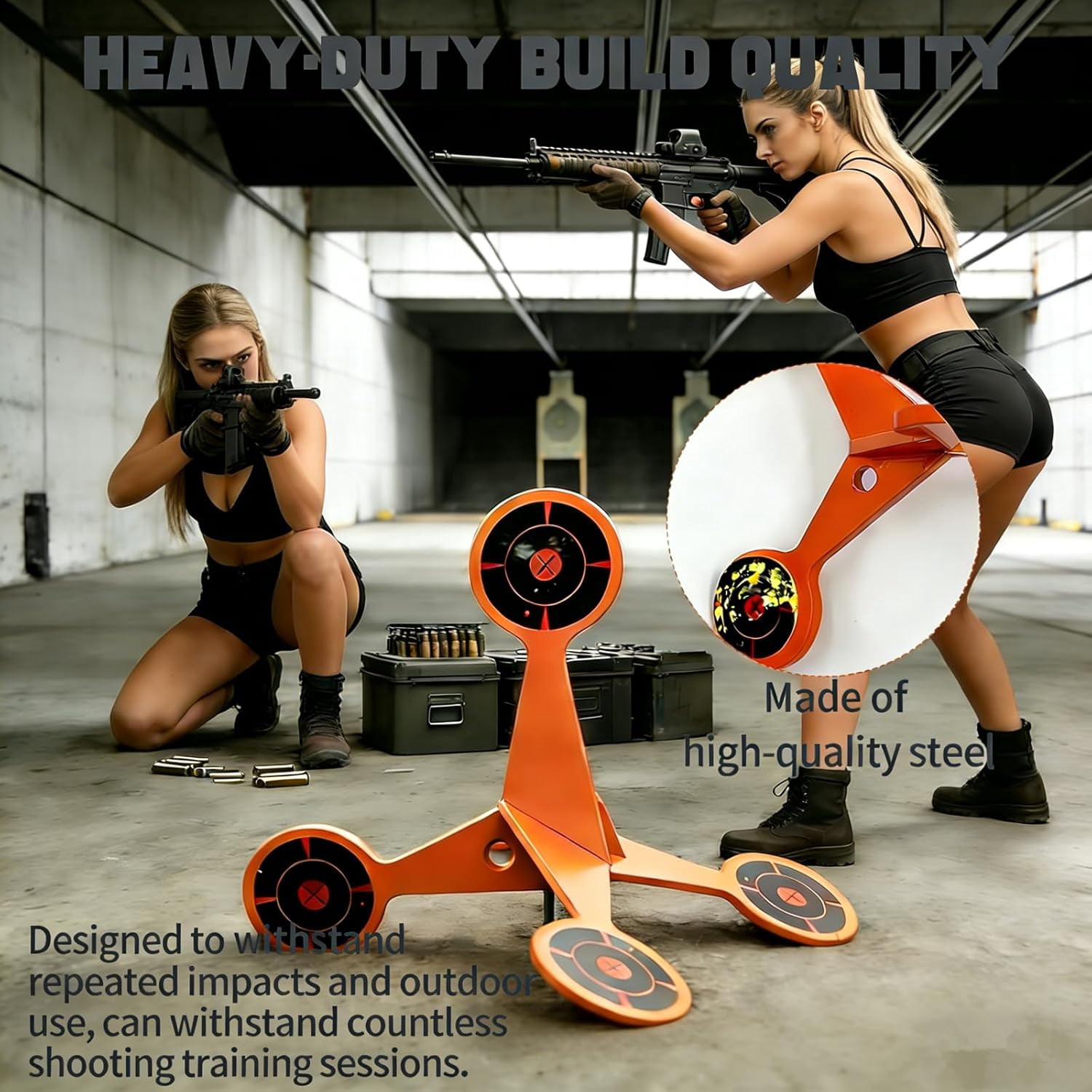 Spinning Shooting Target with Auto Flip, 10 Sheets Splash Paper, Metal Reactive Reset Target for High Caliber, Outdoor Backyard, 4mm