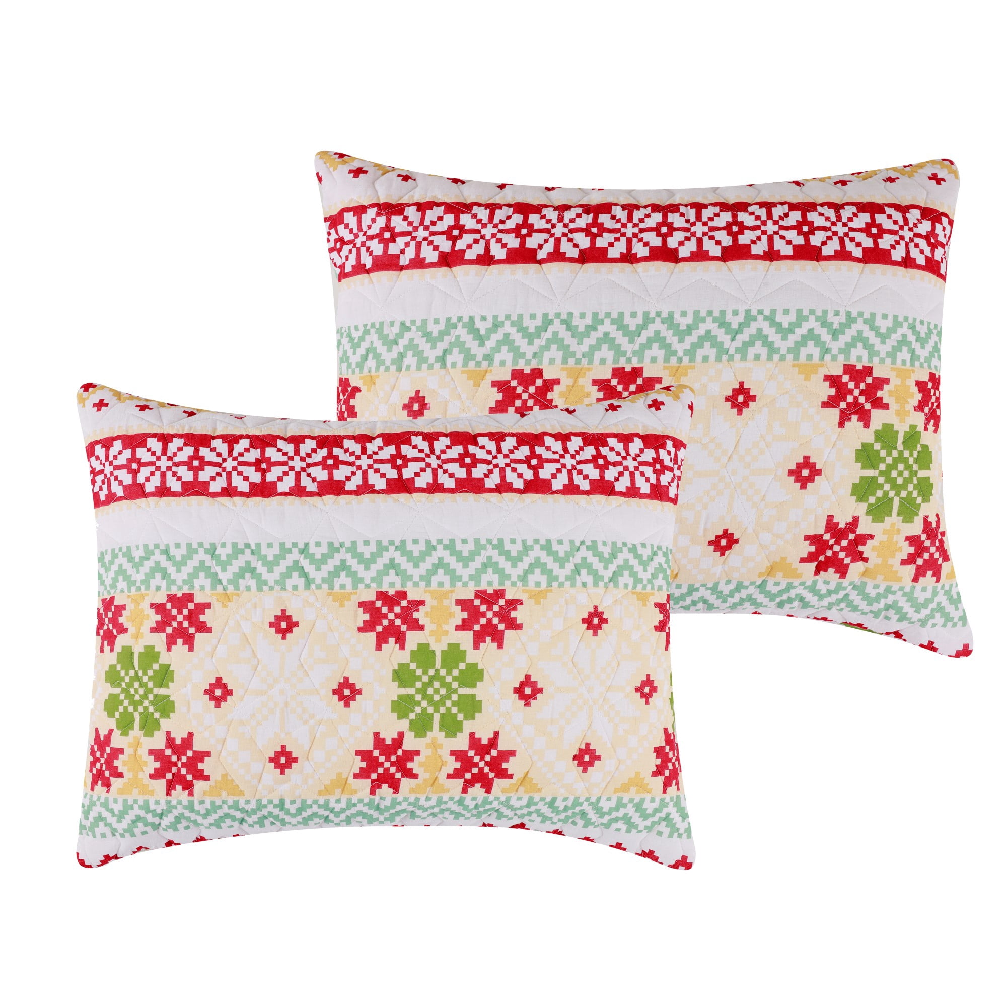 Greenland Home Fashions Fair Isle Holiday Snow Quilted Pillow Sham, Standard
