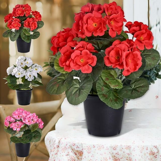 Planta en maceta de camelia falsa - Flores artificiales de seda realistas para jardineras exteriores, decoración de porche y balcón - Decoración primaveral de verano rosa y blanco de 10,23"