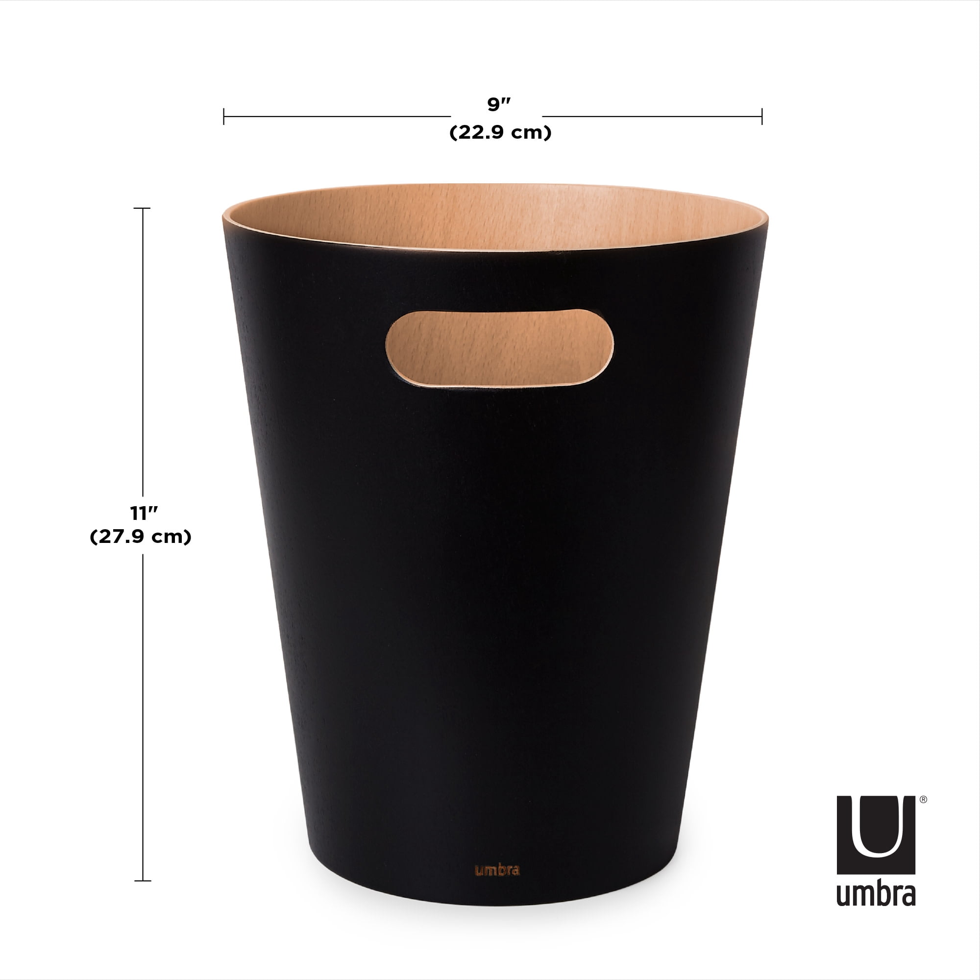 Umbra 2 gal Woodrow Wood Open Top Bathroom, Bedroom, Office Trash Can, Black