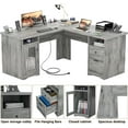 thumbnail image 3 of Homieasy L Shaped Desk with Power Outlet and USB Ports, 60 Inch Corner Computer Desk with Drawers and Storage Shelves, Large 2 Person Study Table L-Shaped Office Desk with File Cabinets, White Oak, 3 of 8