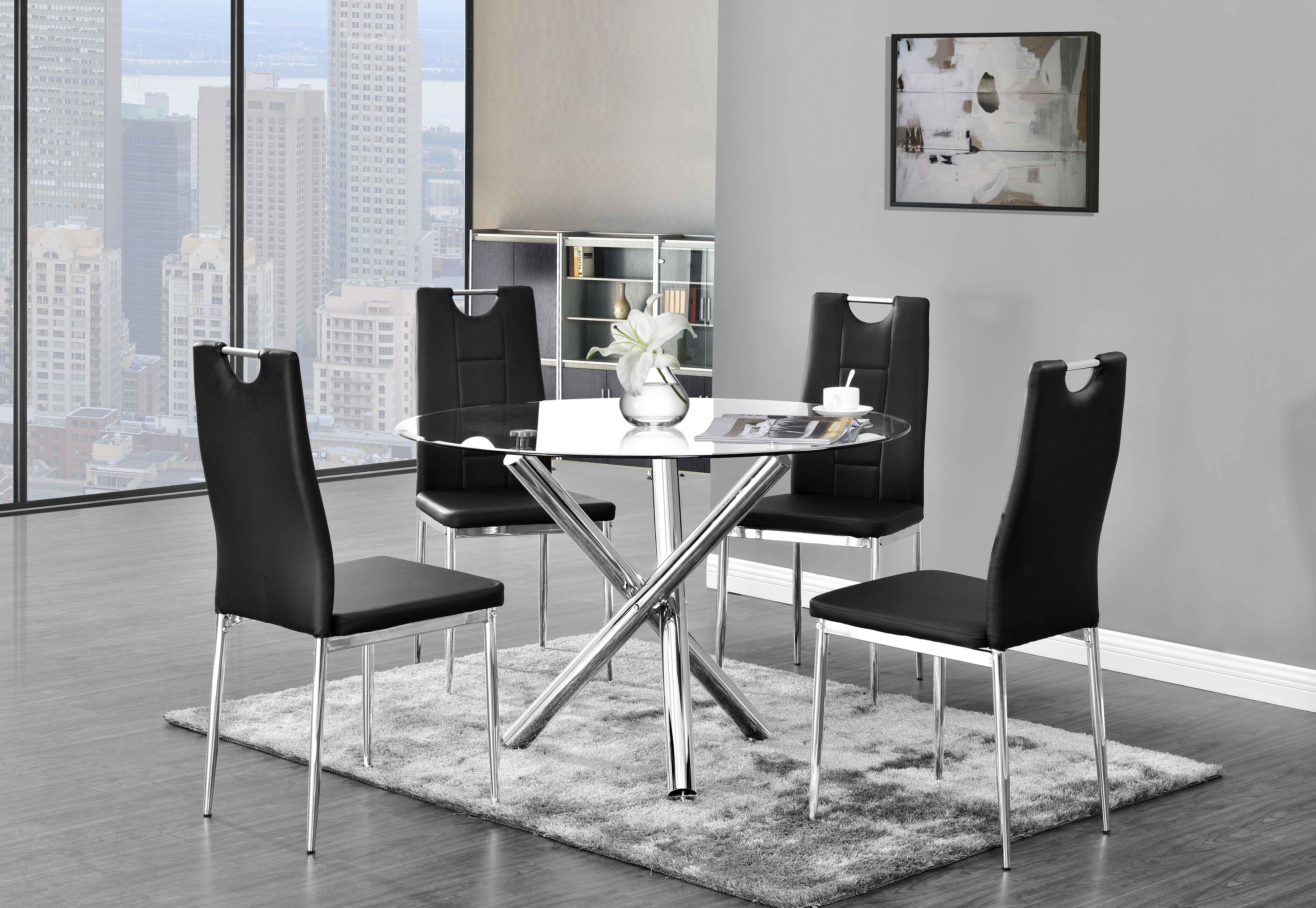 Best Master Furniture Crystal 5 Pcs Round Glass Dining Set, Black