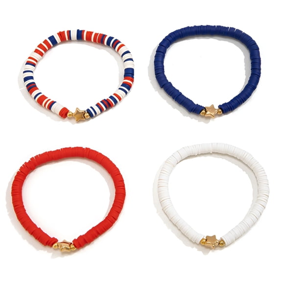 DESIGNICE Fourth of July Rhinestone Tennis Bracelet,4Pcs Beaded Bracelets Bohemian Bracelets for Women Girls Gift Memorial Day