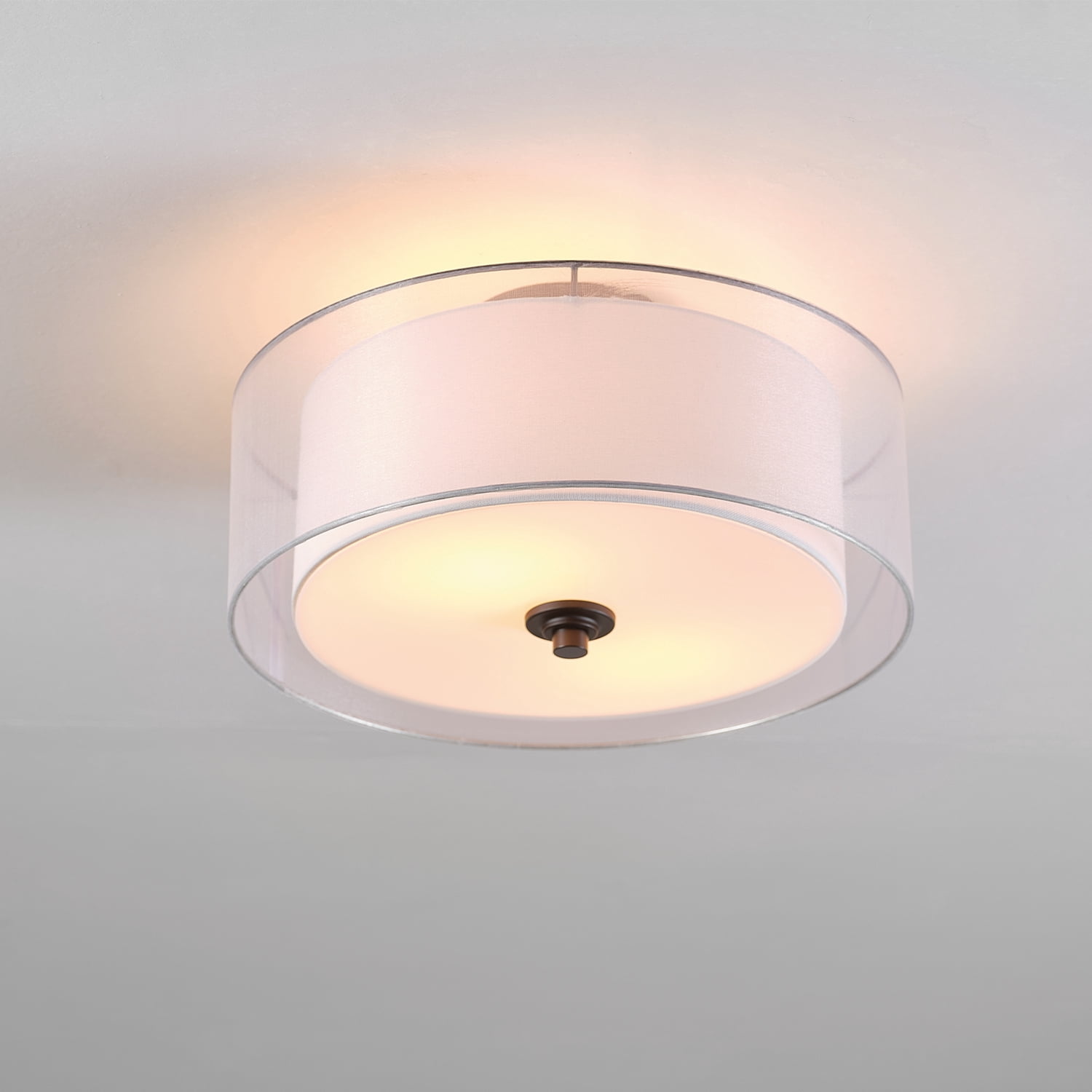 Globe Electric 2-Light Matte Black Indoor Semi-Flush Mount Ceiling Light, Linen and Organza Shade