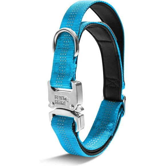 Black Rhino Collar Táctico para Perros Acolchado de Neopreno Ultra Suave para Perros Med., Gr. y Extra Gr. | Hebilla de Metal Resistente | Asa Acolchada para Entrenamiento (Med., Azul Deportivo)