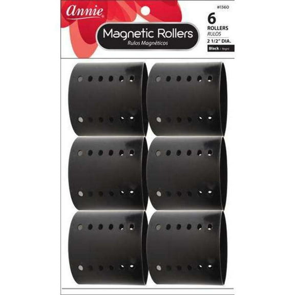 Annie Magnetic Hair Roller Set 2 1/2 inch, 6 Count, Black