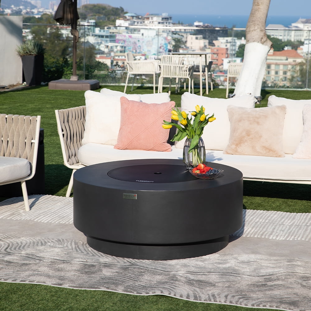 Elementi Plus Nimes Natural Gas Fire Pit for Outside Outdoor Fire Pit Table Smokeless Firepit Concrete Round Fire Bowl Patio Heater Fireplace 60000 BTUs - Dark Grey, 40.9 x 40.9 Inches
