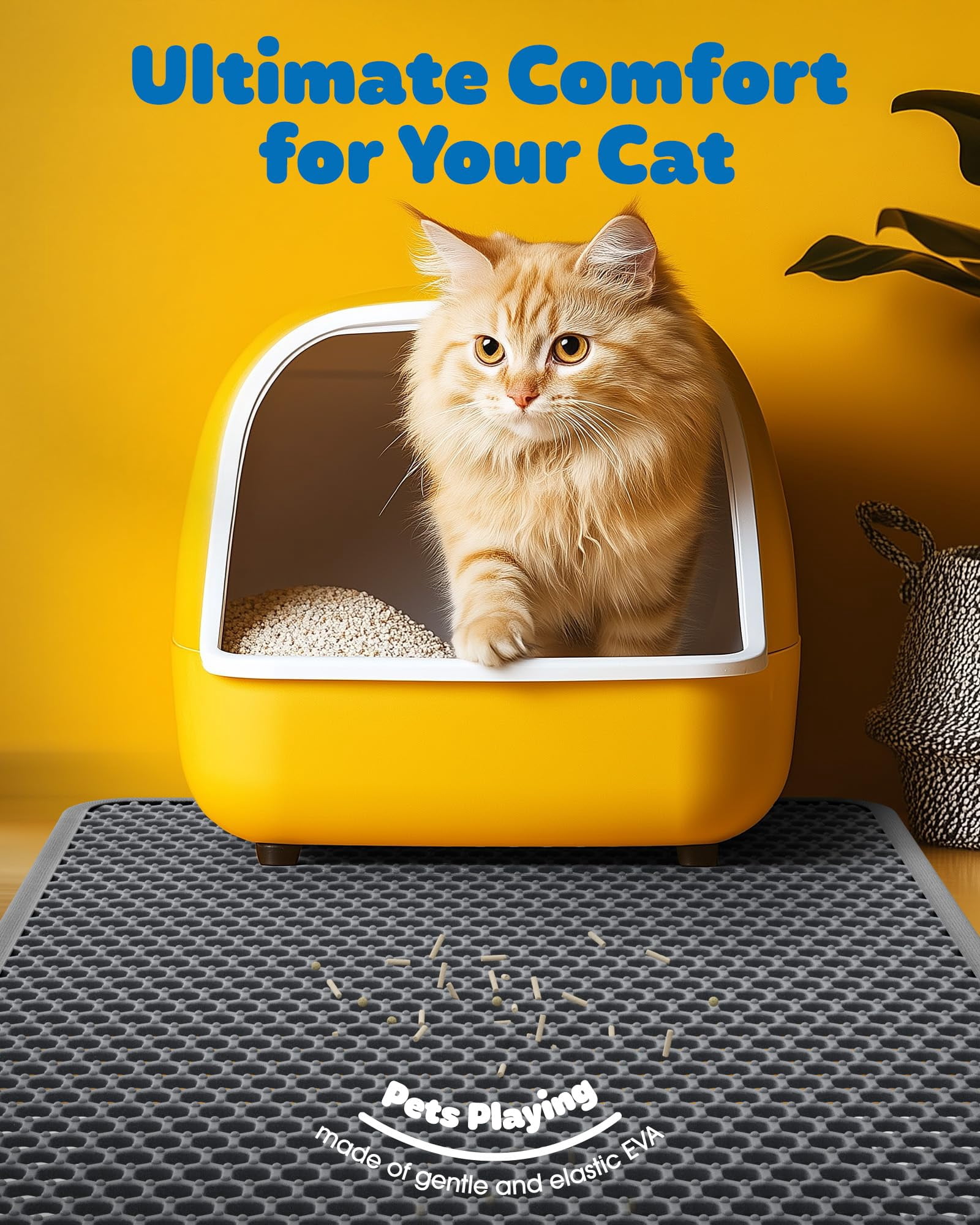 23" x 35" Cat Litter Mat - Ultra-Large Litter Box Mat with Double Layers, Urine-Proof and Non-Slip Litter Trapping Mat, Easy to Clean Kitty Litter Mats for Floor, Scatter Control, Grey
