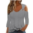 thumbnail image 2 of Cavosen Ladies Tops and Blouses 3/4 Sleeve Cold Shoulder Pullover Tops V-Neck Comfort Solid Color Shirts Dressy Flowy Loose Fit Blouse Eyelet Ring Tees Fashion Fall Gray L, 2 of 6