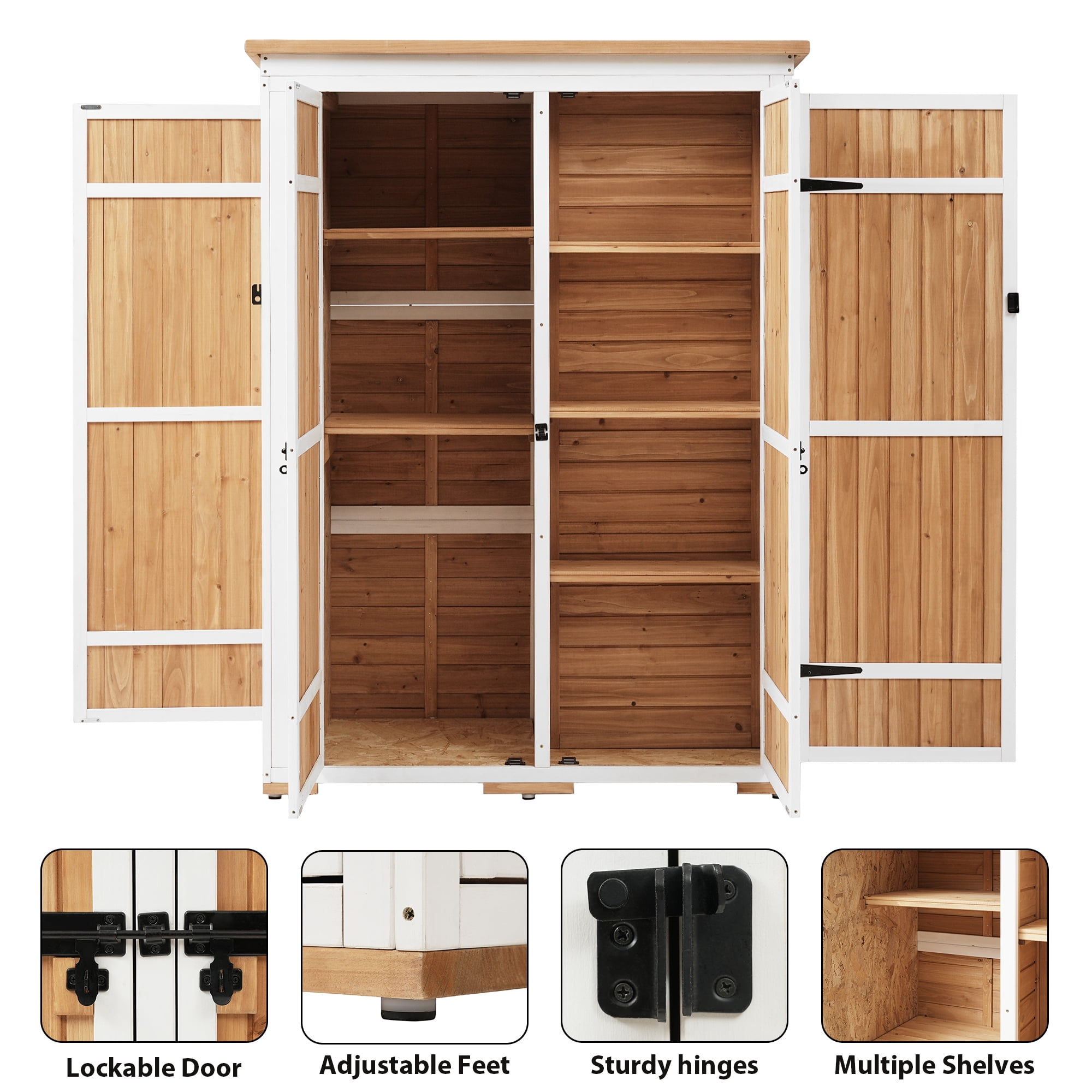MAYEERTY Outdoor 5.5ft Wood Storage Shed with Lockable Doors, Multi-Shelf Garden Tool Cabinet with Waterproof Roof