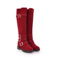 thumbnail image 3 of Lovskoo 2024 Women's Middle Knee High Boots Round Toe Platform Fleece Flat Bottomed Long Boots Medium Boots High Boots Red, 3 of 8