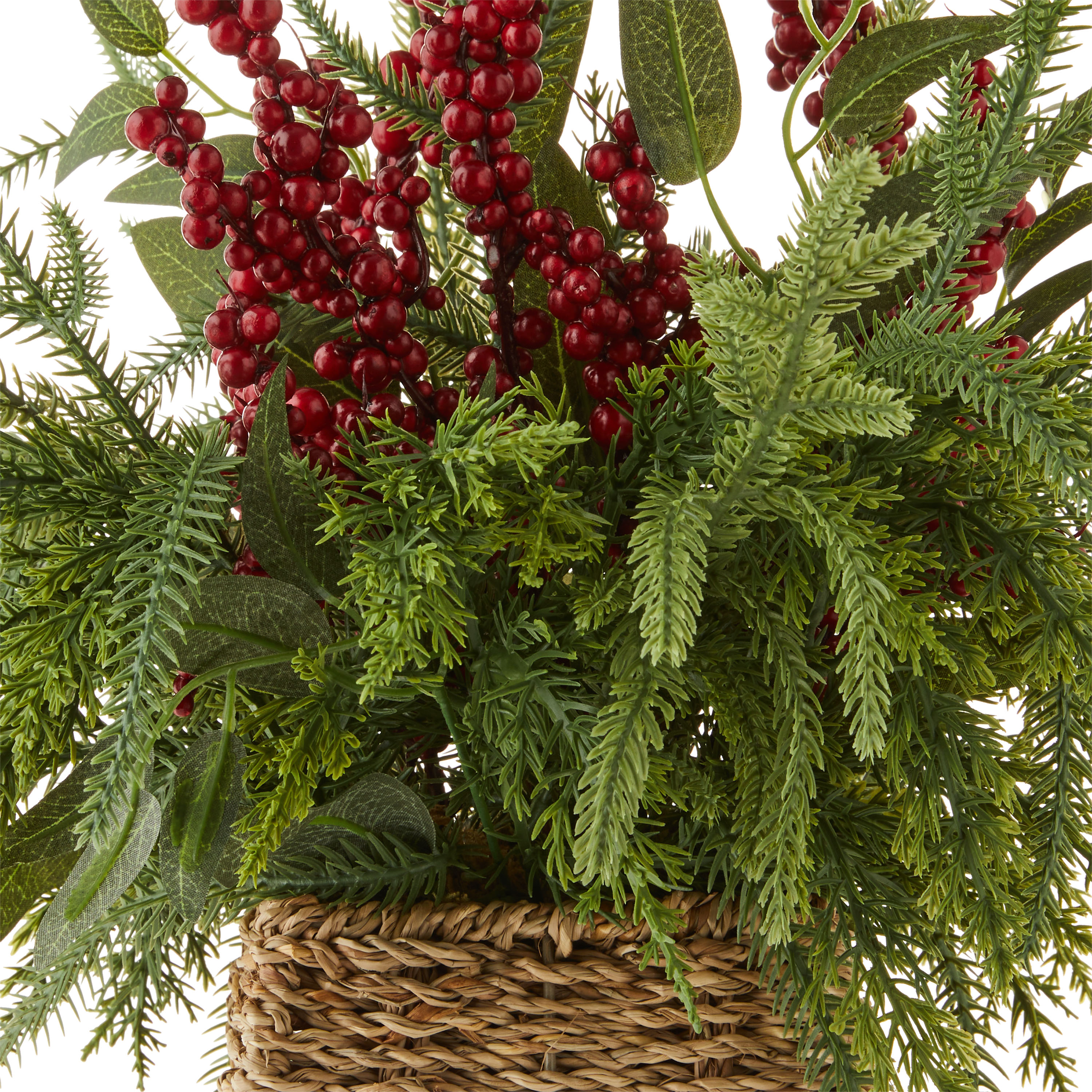 Winter Floral Basket with Berries Christmas Tabletop Decoration, Green and Red, 15", by Holiday Time