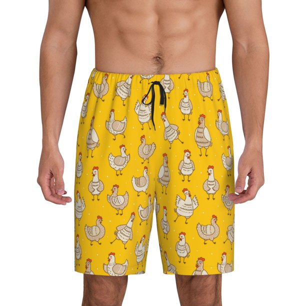 Fotbe Funny Chicken Pantalones Cortos de Pijama para Hombre, Ropa de Dormir, Pantalones de Pijama Cortos para Hombre-Large