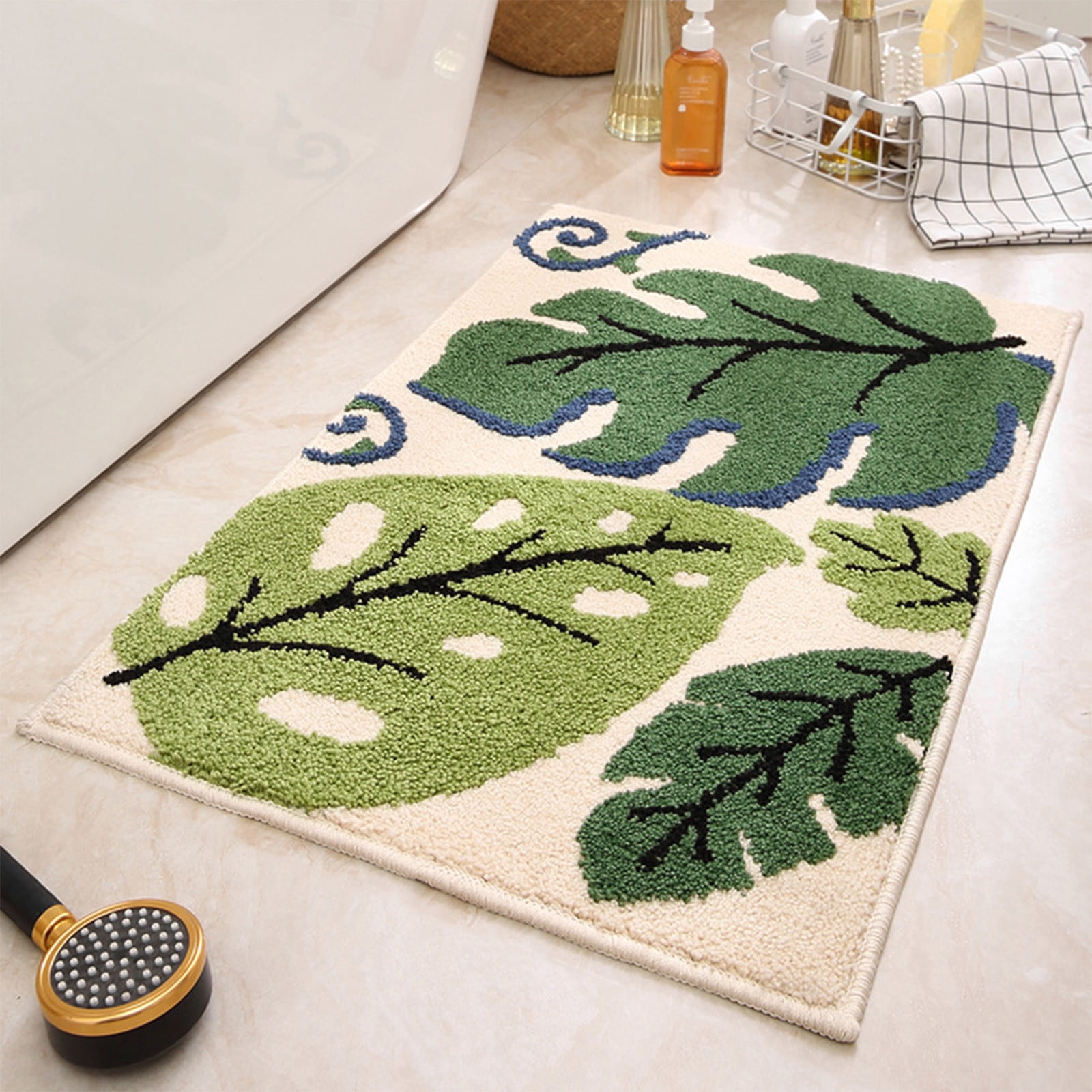 XEOVHV Sage Green Plant Non Slip Bathroom Rugs, Cute Monstera Leaf Absorbent Bath Mat, Funny Botanical Floor Bathmat Washable Small Bath Matt Bathroom Decor-16x24 inches