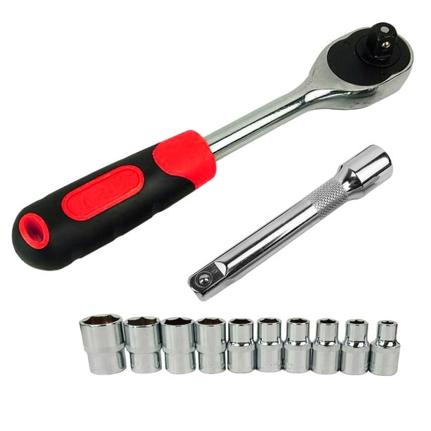12pcs 1 4 3 Socket Set Ratchet Wrench Extension Rod Tools 0.375