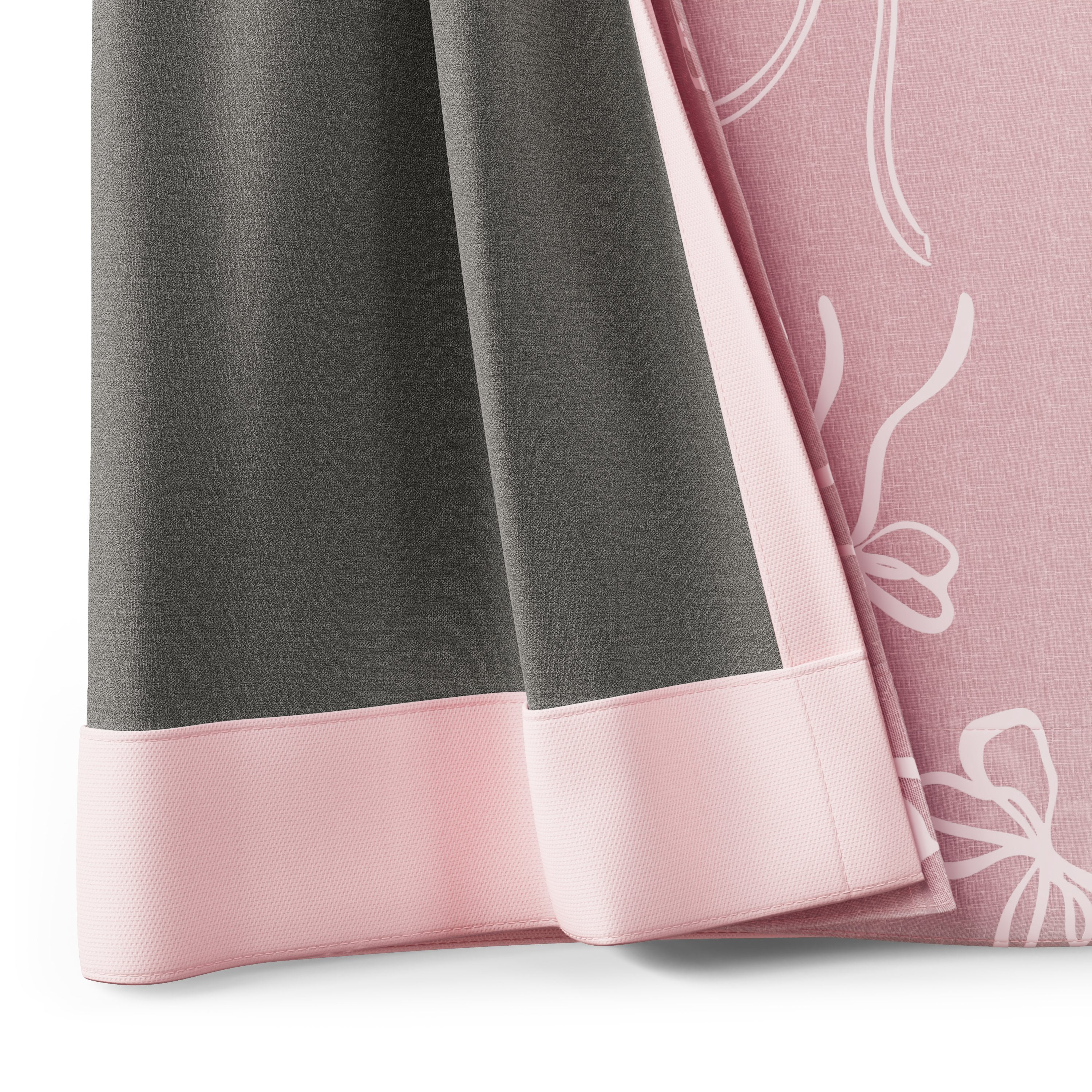 Mainstays Kids Pink Ribbons Sheer Overlay Blackout Rod Pocket with Back Tabs Single Curtain Panel, 38" W x 63" L