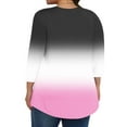 thumbnail image 4 of CHGBMOK Womens 3/4 Sleeve Blouses Color Block Crew Neck T Shirts Casual Pleated Tops Curved Hem Going Out Outfit, 4 of 6