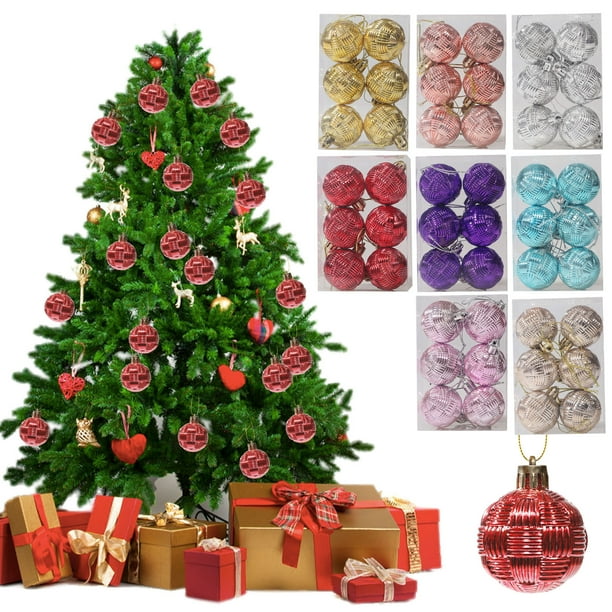 Fiudx Bolas Navideñas Tejidas, Juego de 6 Adornos de Plástico de Colores Brillantes, Diseño Único E Intrincado, Perfectas para Árboles de Navidad, Guirnaldas, Coronas y Fiestas Navideñas, Tamaño de 4
