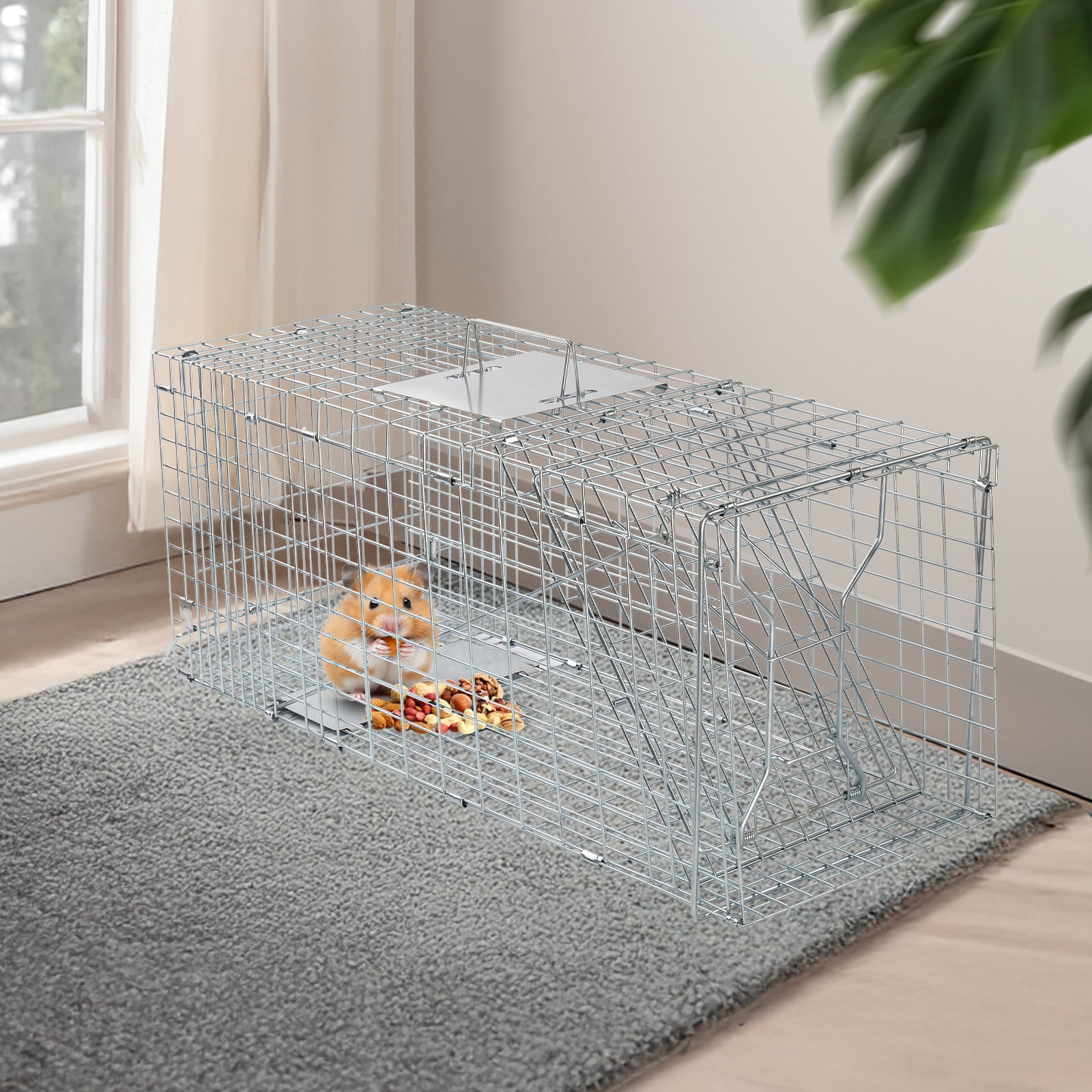 Zimtown 31'' x 11.4'' x 12.4'' Outdoor Live Animal Cage Trap, Humane Cat Trap Iron,Heavy Duty Folding Animal Trap with Handle for Rabbits, Stray Cats, Raccoons,Groundhogs and Opossum