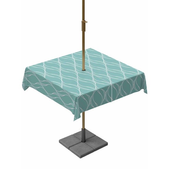 Outdoor Tablecloth with Umbrella Hole for Patio/Picnic/Party/Camping, Turquoise Moire Waves Waterproof Table Cloth Square Cover Washable, Modern Abstract Art Geometric (54"x 54")