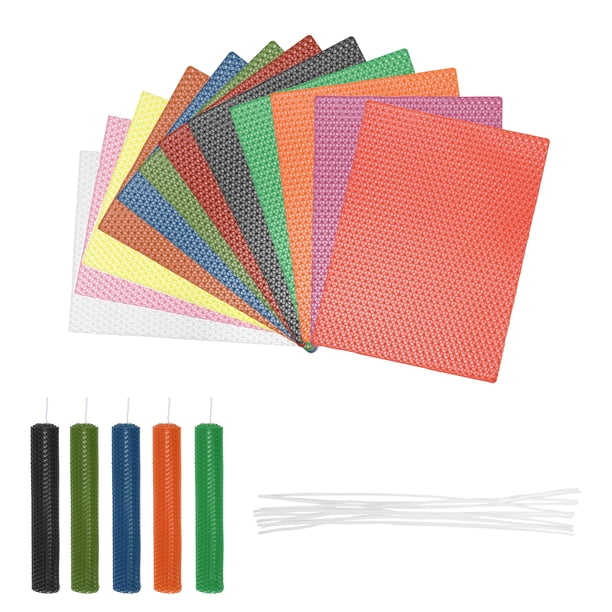 Kit de Hacer Velas de Cera de Abejas de 12pcs, Hoja de Cera de Abejas Multicolor de 8"x6" con 12pcs Mecha