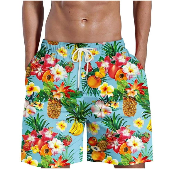 ZCFZJW Tropical Swim Trunks for Men Big and Tall Regular Fit Casual Summer Drawstring Elastic Waist Beach Board Shorts with Pockets Trendy Hawaiian Short Pants Bathing Suit Light Blue XXXXL