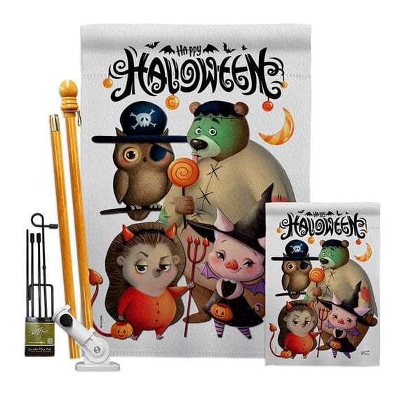Angeleno Heritage FK130413-P3 Halloween Friends Falltime 28 x 40 in. Double-Sided Decorative Horizontal House Flags Kit for Decoration Banner Garden Yard Gift