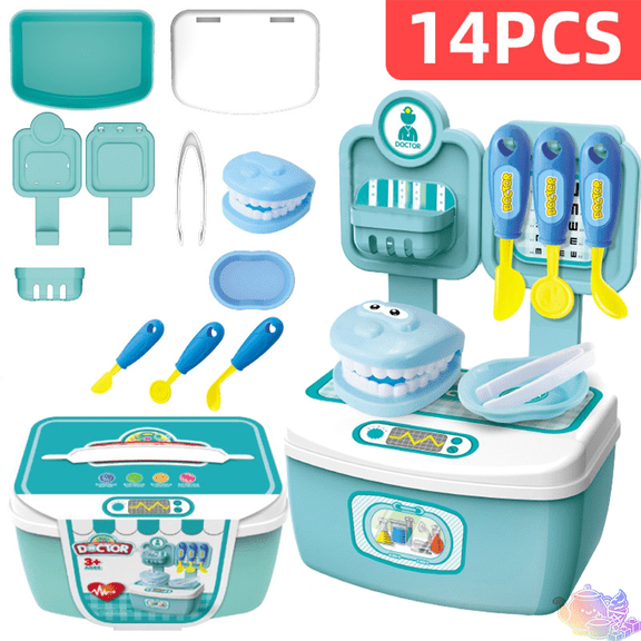 Portable Pretend Dentist Doctor Playset with Storage Box, Model Teeth, Dental Tools and Simulation Check Accessories, Medical Pretend Play House Toys, Dentist Role Play Toy for Kids Ages 3 and Up