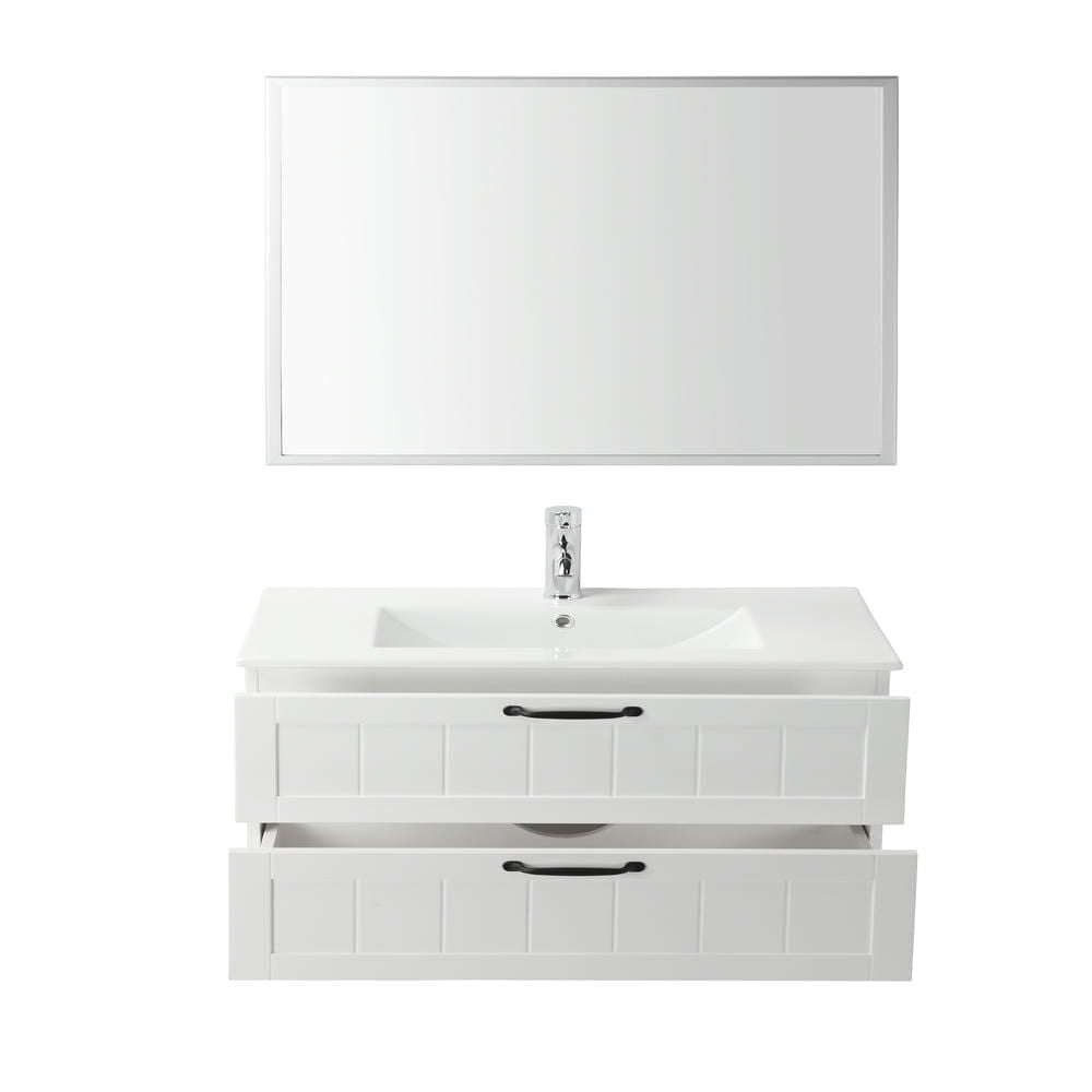 Spaco 31.5" Bathroom Vanities Cabinet with Sink Combo and Soft-Close System, Wall Mounted Floating Cabinet with Decor Line and 2 Extra Big Drawers, White