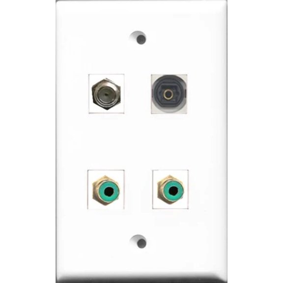 RiteAV - 2 Port RCA Green and 1 Port Coax Cable TV- F-Type and 1 Port Toslink Wall Plate