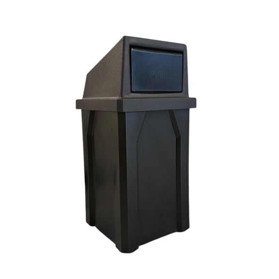 Sturdy Essentials Campus Collection 32 Gallon Square Heavy Duty Indoor or Outdoor Commercial Trash Can with Push Lid, Black