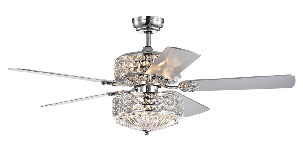 Germane Chrome Dual Lamp 52 Inch Lighted Ceiling Fan W Crystal Shades Includes Remote And Light Kit Com - Tiffany Glass Shades For Ceiling Fans