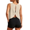 thumbnail image 5 of Split Open Back Tank Tops for Women Workout Athletic Gym Casual Crewneck Sleeveless Shirts Activewear Sports Gym Top Beige L, 5 of 8