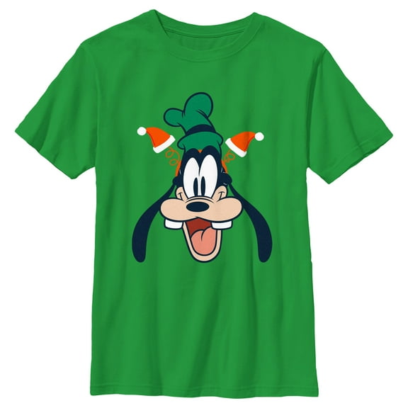 Boy's Mickey & Friends Goofy Christmas Ears Graphic Tee Kelly Green Large
