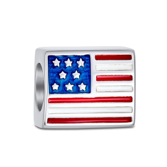 Bling Jewelry Womens Patriotic USA Flag Star Charm Bead in Sterling Silver for European Bracelets