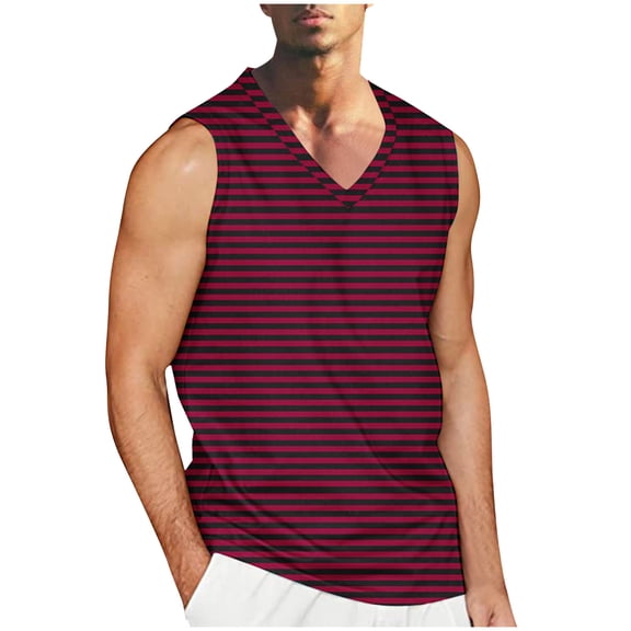 S-4X Big & Tall Tank Tops for Men Plus Size Sleeveless V Neck Athletic Vests Mens Casual Stripe Printed Pullover Breathable Going-Out Workout Tanks