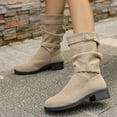 thumbnail image 4 of Mid Calf Boots for Women Slouch Casual Suede Round Toe Buckle Chunky Heel Winter Fall Platform Boots, 4 of 7