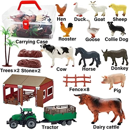 Mini Juguete Granero Juguetes de Granja Playset BOLZRA 66 Piezas de Plástico de Animales de Granja