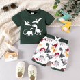 thumbnail image 2 of Toimothcn Baby Boys Outfit Sets Short Sleeve Cartoon Dinosaur Printed Tees + Stretchy Shorts 2Pcs Summer Clothes Sets Cool Loose Fit Kids Outfit Sets Breathable Kids Dailywear, 2 of 9