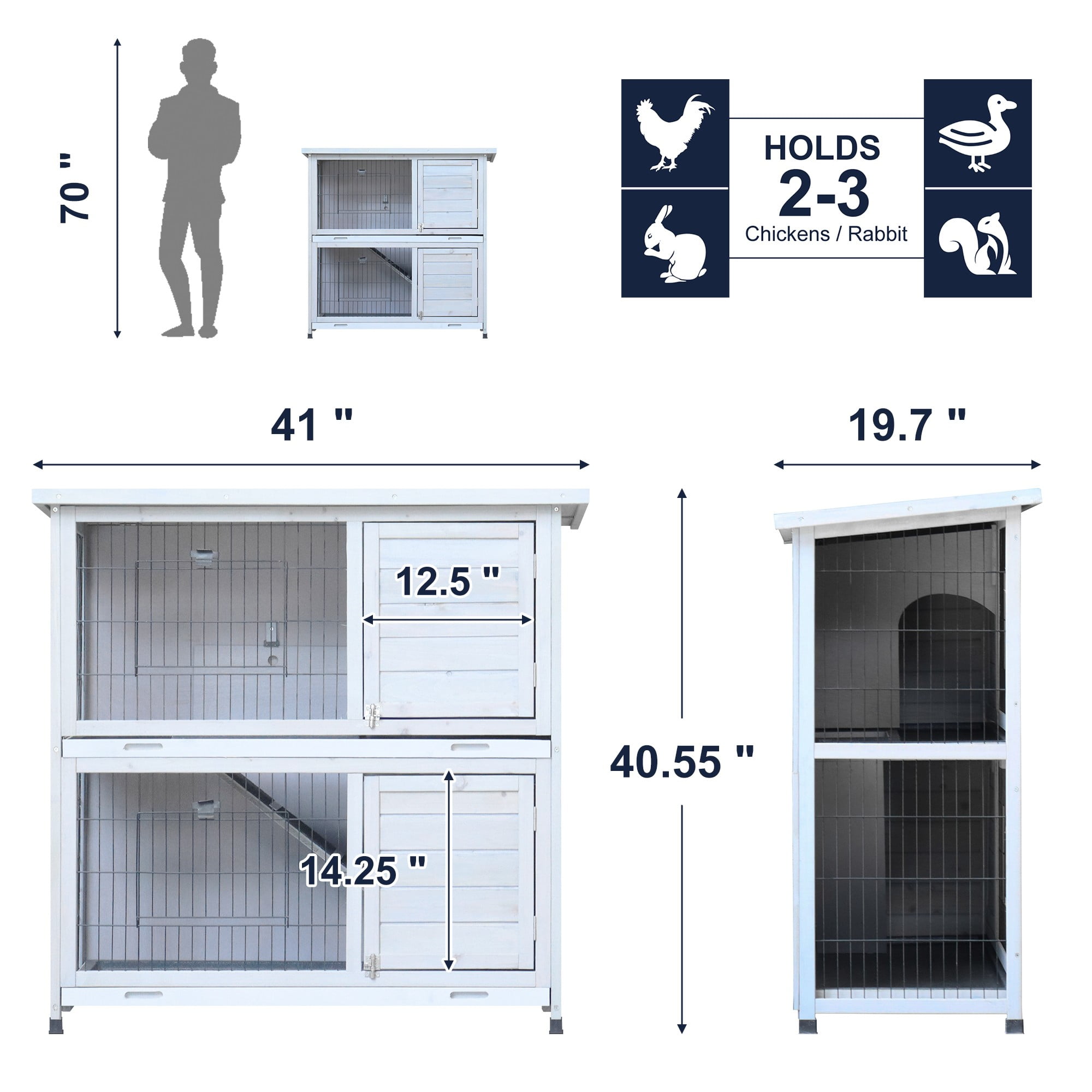 Pefilos 41" Rabbit Hutch Indoor, Wooden Bunny Hutch Outdoor Rabbit House Guinea Pig Cages, Gray