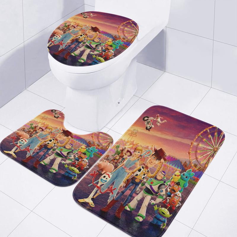 Lheaggik Cartoon Story 4 Pcs Bathroom Sets with Shower Curtain and Rugs, Waterproof Polyester Shower Curtain Sets with Hooks