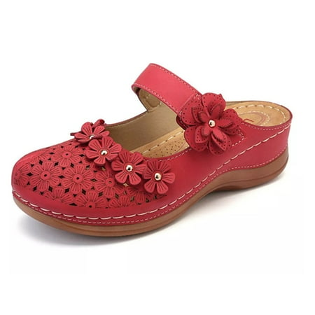 

STEADY Women s Ladies Girls Comfortable Hollow Round Toe Sandals Soft Sole Shoes Red / 41
