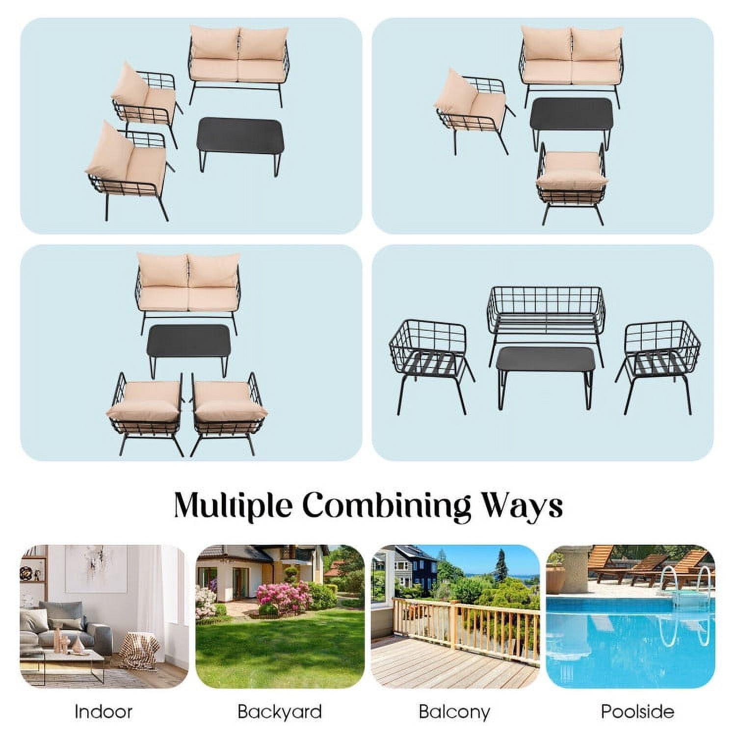Aimee Lii 4 Pieces Patio Furniture Set with Seat Back Cushions, Patio Conversation Sets for Backyard and Poolside, Beige Aimee Lii 4 Pieces Patio Furniture Set with Seat Back Cushions, Patio Conversation Sets for Backyard and Poolside, Beige