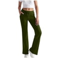 thumbnail image 1 of Soki Women's Elastic High Waist Flare Bell Bottom Long Pants, 1 of 8