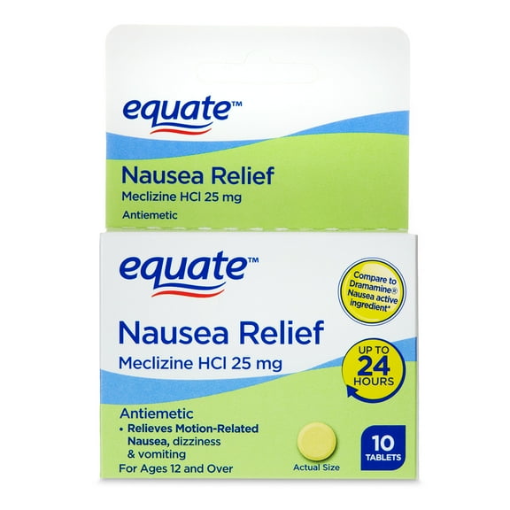 Equate Nausea Relief Meclizine HCl Tablets, 25 mg, 10 Count