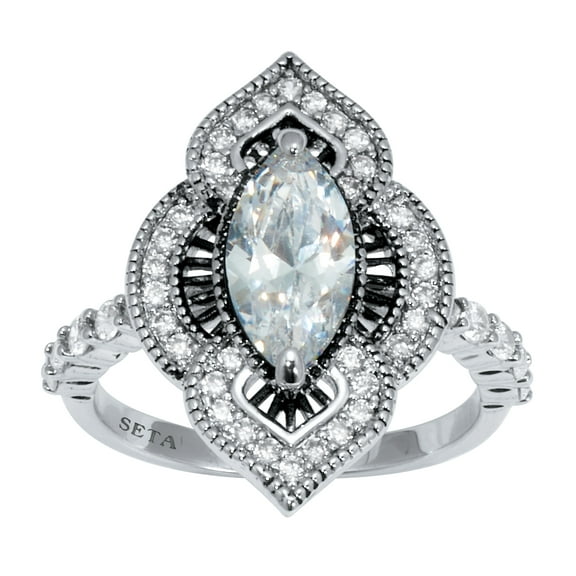 PalmBeach Jewelry 2.67 TCW Marquise Cut Cubic Zirconia Platinum-Plated Antiqued Ring