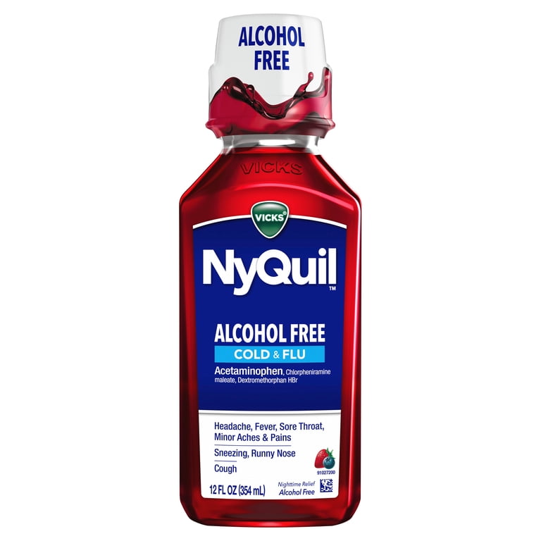 Vicks NyQuil Alcohol Free Cold & Flu, Liquid Medicine, 12 fl oz HSA/FSA  Eligible